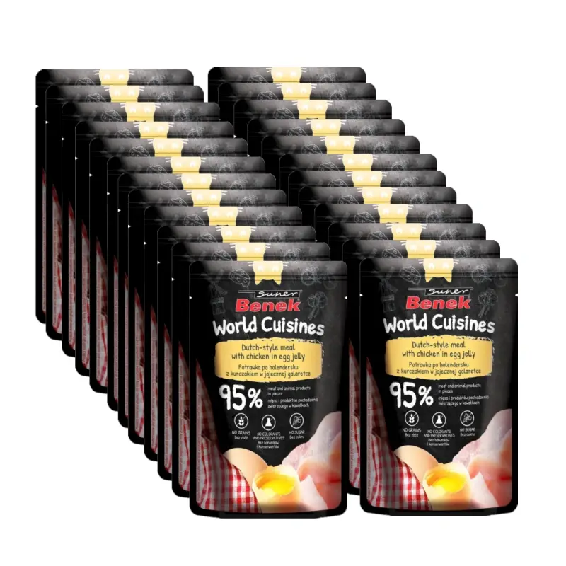 Super Benek World Cuisines Kompletní krmivo pro dospělé kočky. Holandské jídlo s kuřecím masem v vaječné želatině 24x100g Nejlepší Volba