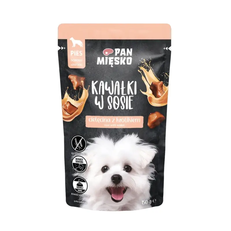 PAN MIĘSKO Kousky v omáčce – telecí maso s králíkem, 150 g, pro psy Akční Cena
