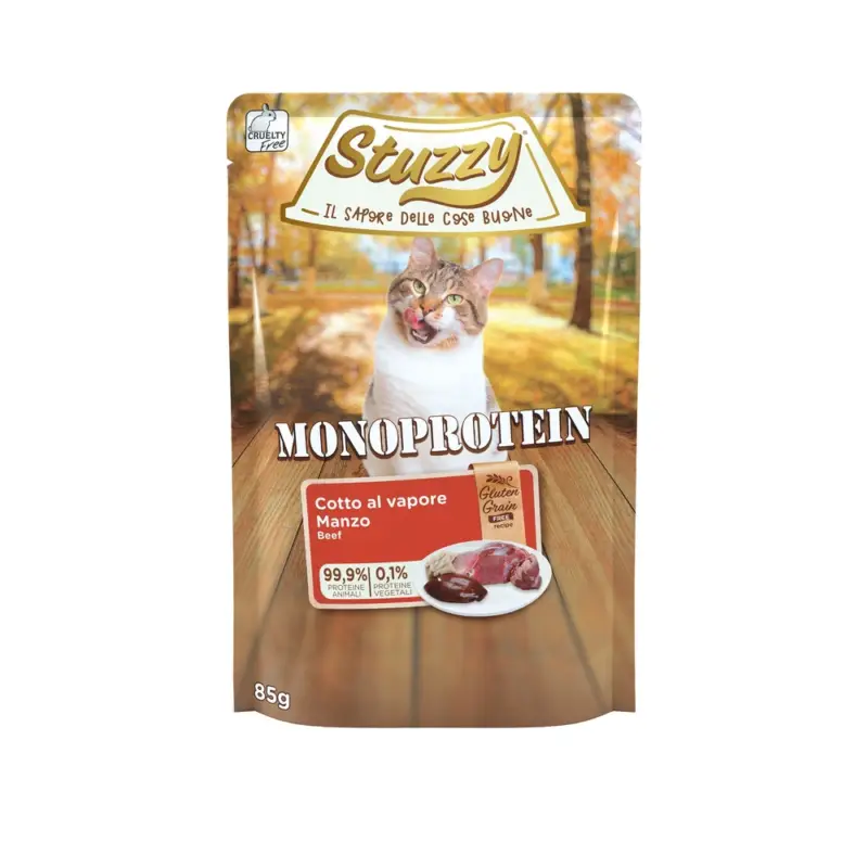 Sleva Stuzzy Monoprotein, mokré krmivo pro kočky, čerstvé hovězí maso, 85 g, sáček