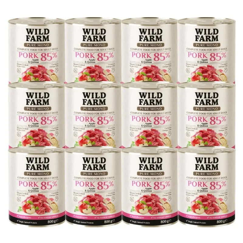 WILD FARM PURE MONO Pork Apple and Quinoa 12x800 g monoproteinové krmivo pro psy Pouze Dnes