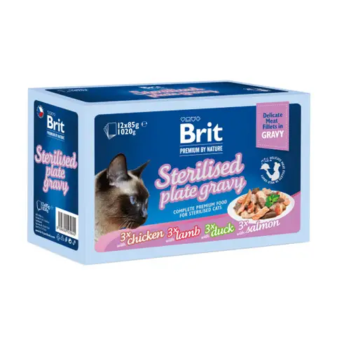 Zlevněný Brit Premium Cat Delicate Fillets in Gravy Family Plate Sterilised1020g