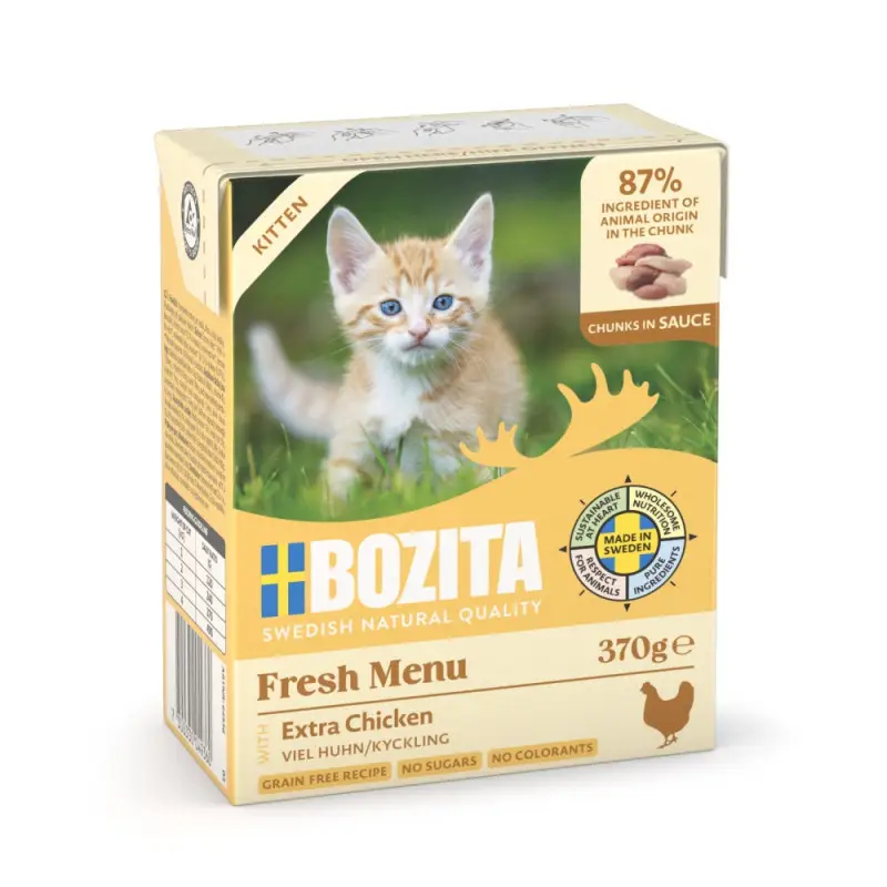 Horká Nabídka Bozita Cat Kitten kousky v omáčce s kuřecím tetrapak 370g