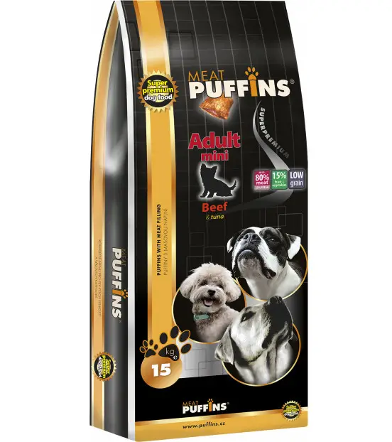 Jen Po Omezenou Doba Puffins Dog Adult Mini Beef 15kg