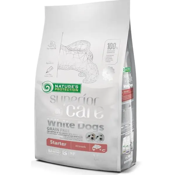 Zlevněný Nature's Protection Superior Care Dog Dry White Dogs Starter Grain Free Salmon 1,5 kg