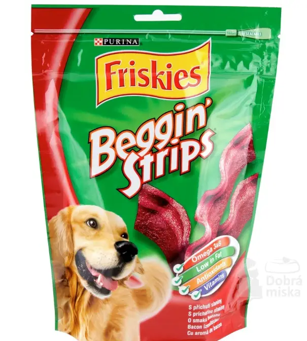 Oblíbený Friskies pochoutka pes Snack Beggin Strips Bacon 120g