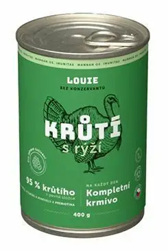 Akce Louie Dog konz. Krůtí s rýží a prebiotiky 400g