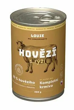 Louie Dog konz. Hovězí s rýží a prebiotiky 400g Tovární Cena