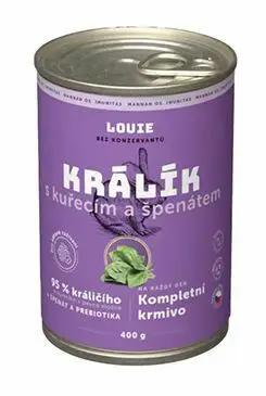 Louie Dog konz. Králík s kuřecím,špen.prebiotiky 400g Nejlepší Cena