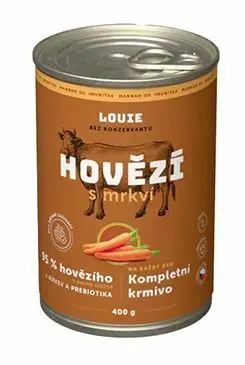 Louie Dog konz. Hovězí s mrkví a prebiotiky 400g Omezená Nabídka