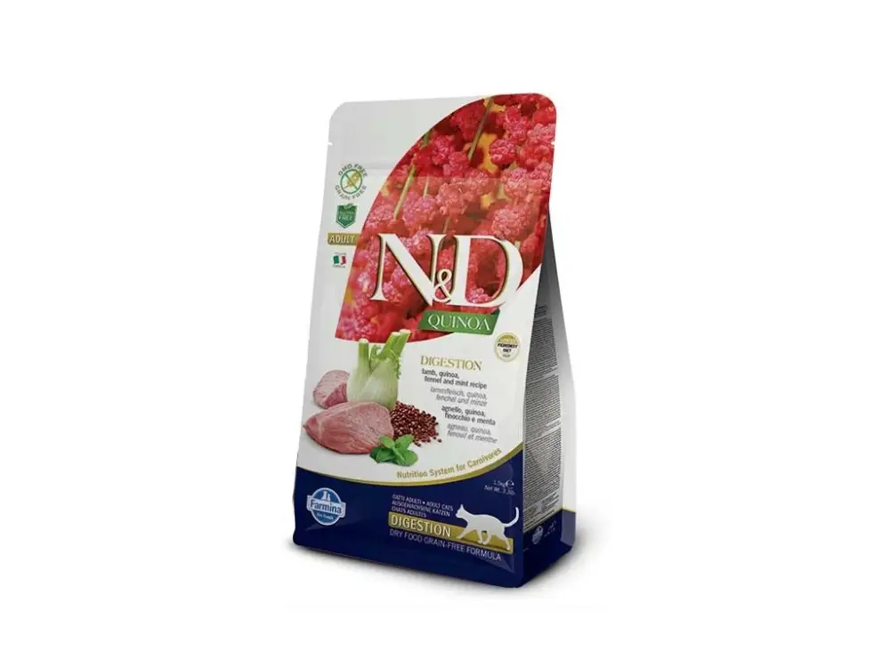 Aktuální N&D Grain Free Cat Adult Quinoa Digestion Lamb