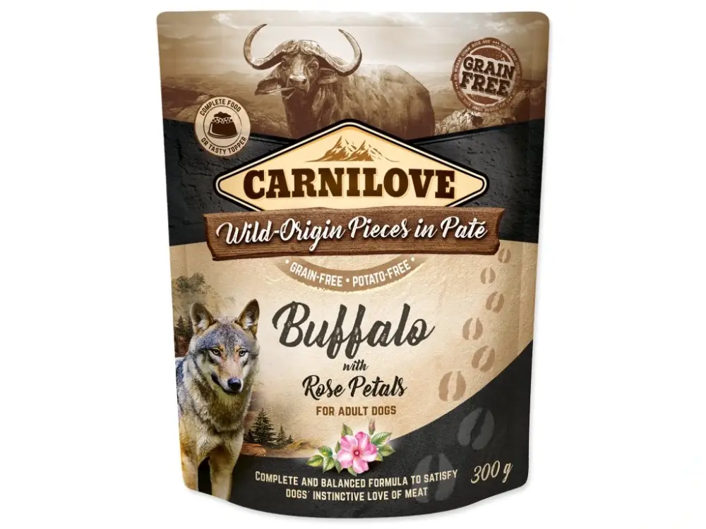 Akce CARNILOVE Dog Paté Buffalo with Rose Petals 300g